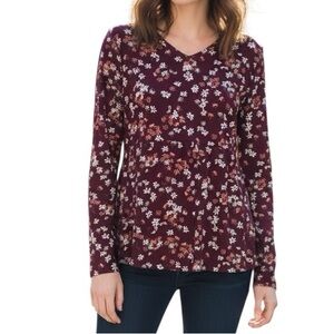 C EST 1946 Small Burgundy Long Sleeve Floral Print Shirt Boho Modest